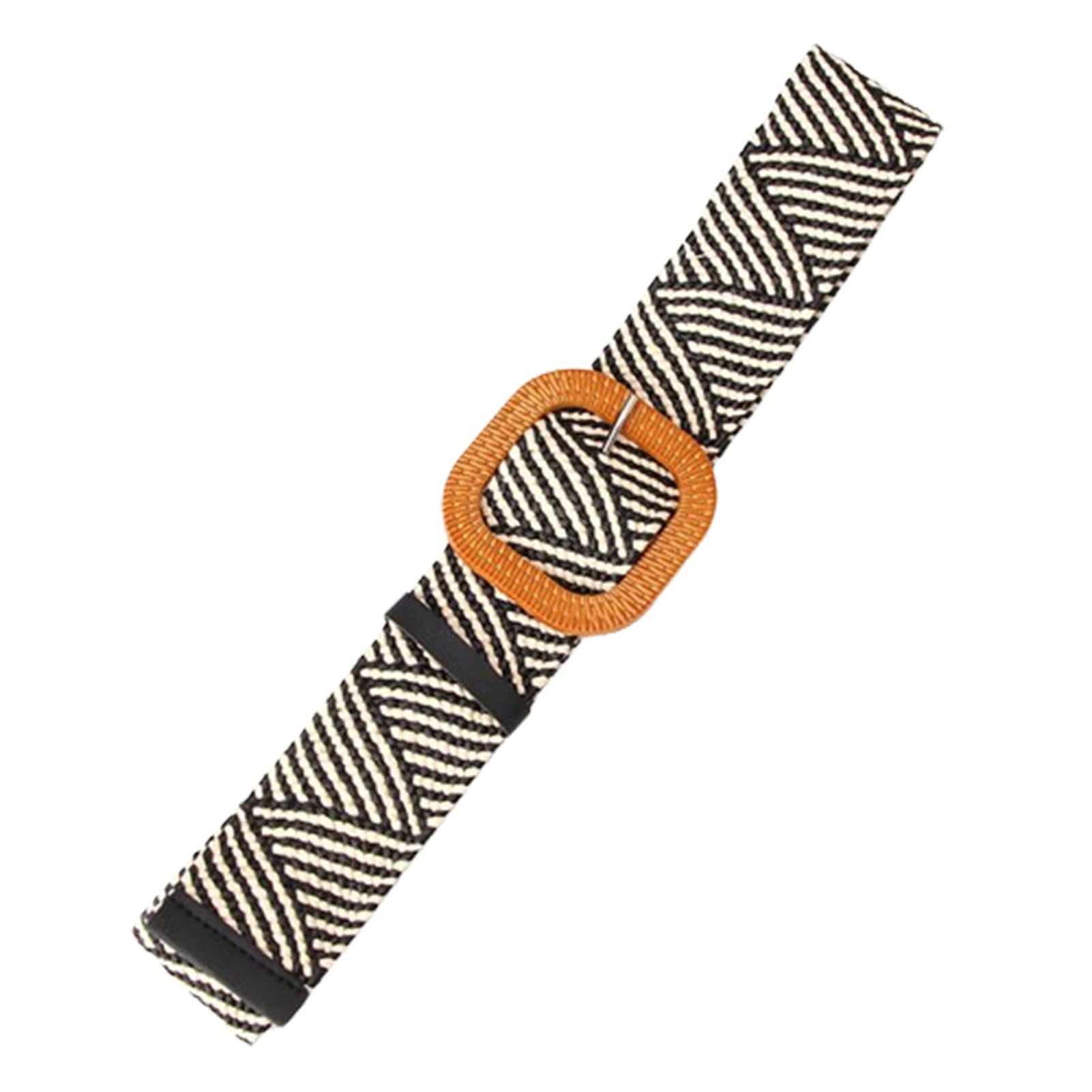 AGUTALITHIC Straw Web Woven Belt for Women Stretch Elastic Braided Waistband Fashion Boho Wide Strap with Wooden Style Buckle(95cm/Waist:30