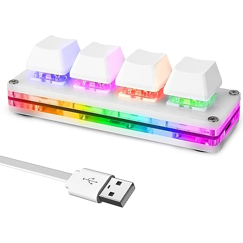 Ecarke Mini 4-Key OSU Keypad Hotswap One Handed Keypad Mechanical Gaming Keyboard,Can Self Programming Macro,with 1.5m USB-C Data Cable（Upgrade Cherry Shaft & RGB LED