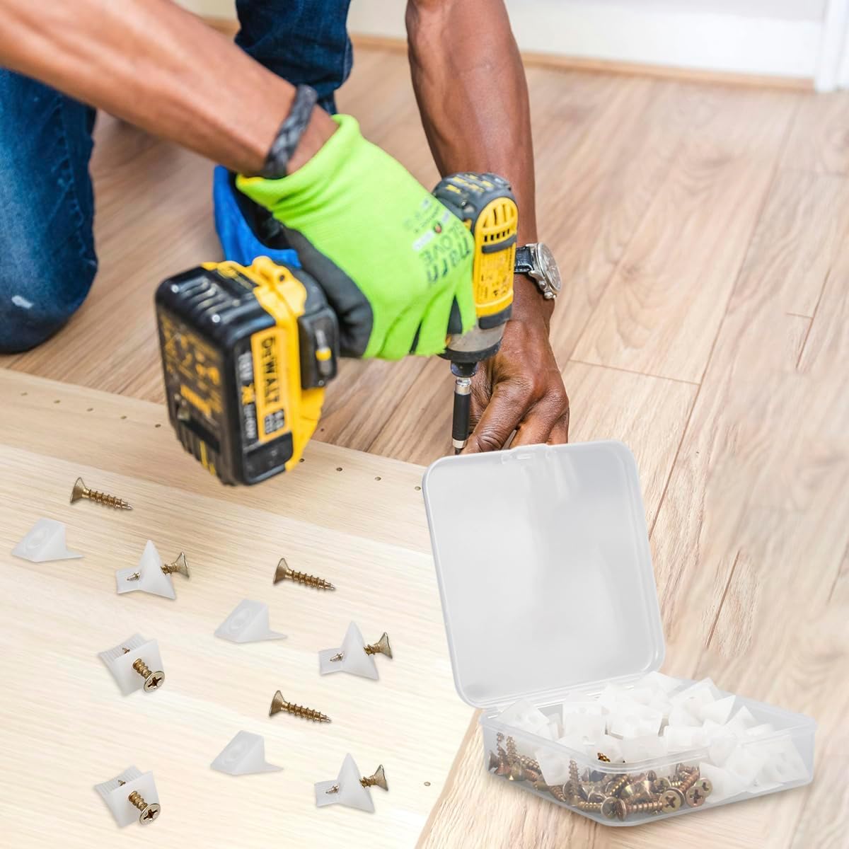 50 PCS Furniture Drawer Repair Kit with Screws,Drawer Bottom Sagging Repair Fix Mending Wedges,White Plastic Drawer Brackets