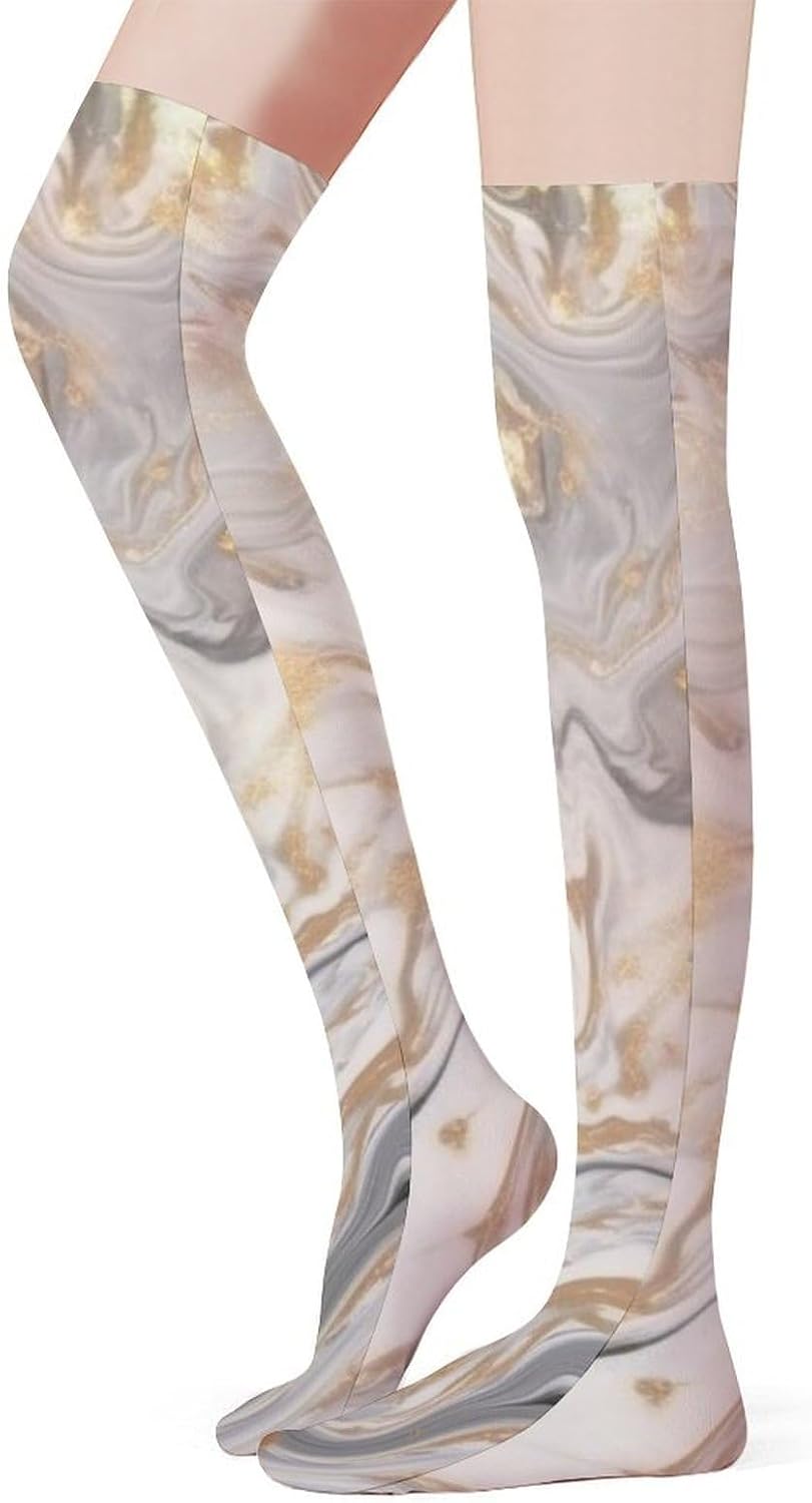 Yellow Marble Knee High Stockings for Women 23.6" Breathable Thigh High Stockings Over The Knee Socks