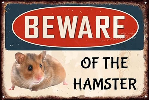 Miniatura 1 de Letreros de metal con texto en inglés "Beware Of The Hamster", placa de pared retro divertida para hombre, cueva, garaje, bar, bar, bar, cafetería,