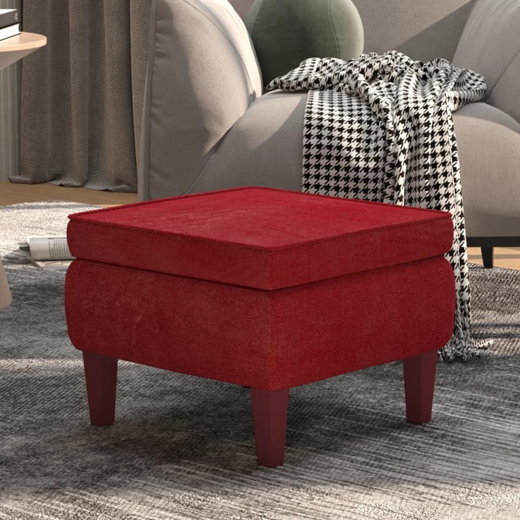 Tidyard Tabouret avec Pieds en Bois Rouge Bordeaux Velours, Pouf Repose-Pied Petit Siège Ottoman, Tabouret Bas pour Canapé, Chambre, Salon, Entrée