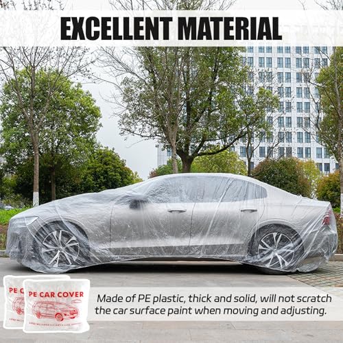 Image of 2PCS Disposable Car Cover, 15.7x24.7 ft Clear Plastic Car Cover with Elastic Band, Waterproof Car Snow Cover All Weather, Outdoor Full Exterior Covers for Automobiles SUV