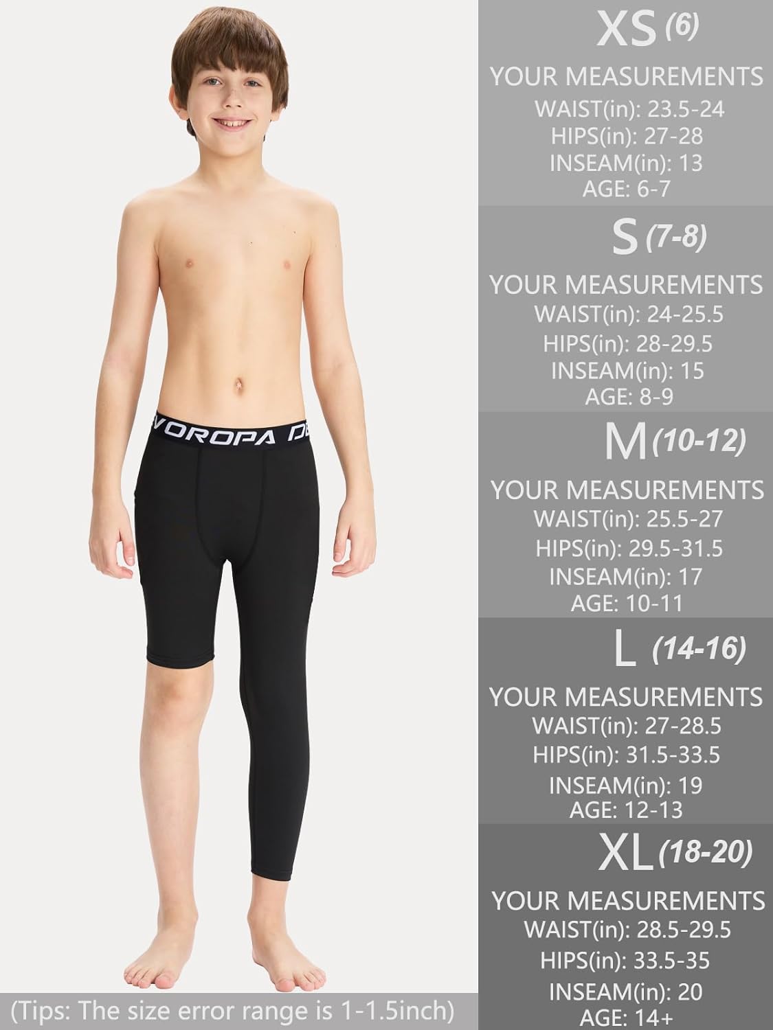 DEVOROPA Youth Boys One Leg Compression Pants for Basketball 3/4 Leggings Sports Tights Kids Athletic Soccer Base Layer - Image 7