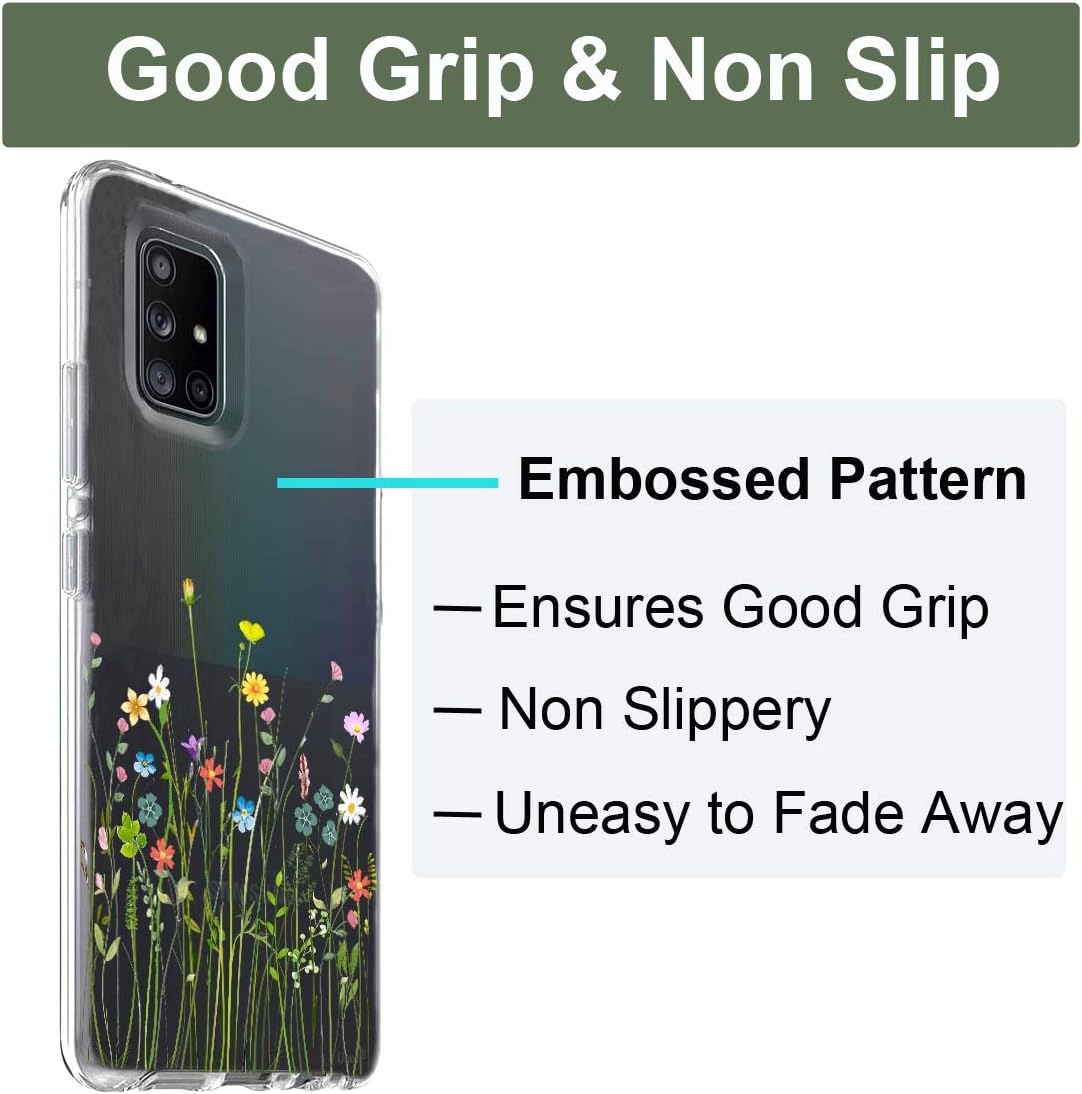 Unov Case Compatible with Galaxy A71 5G Clear with Design Soft TPU Shock Absorption Slim Embossed Pattern Protective Back Cover Galaxy A71 5G 6.7 inch (Flower Bouquet)