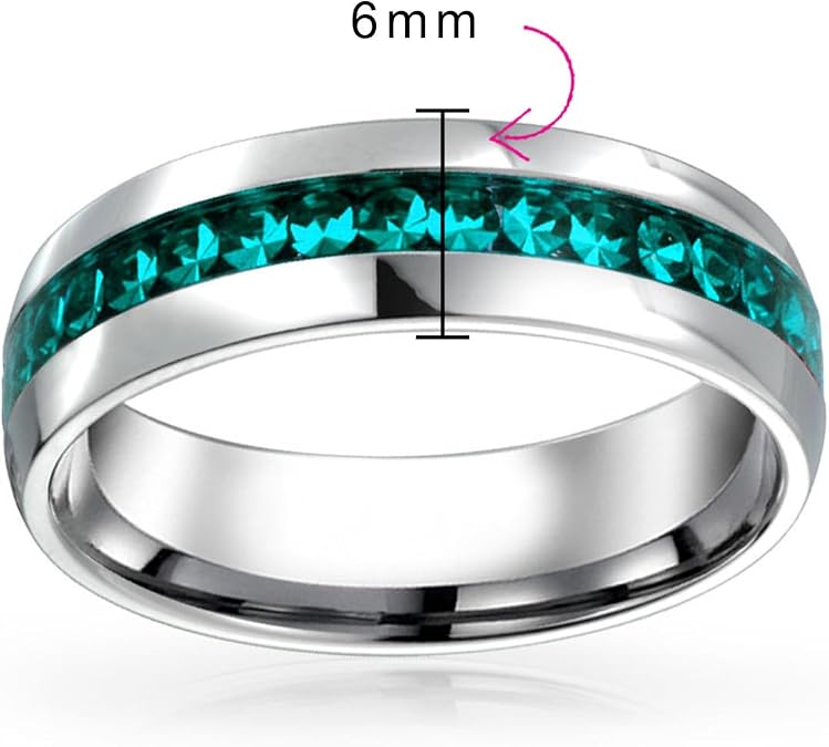 Bling Jewelry Customize Channel Set Crystal Eternity Band Ring Unisex Silver Toned Stainless Steel Birthstone Month Colors 6mm Sizes 5-12