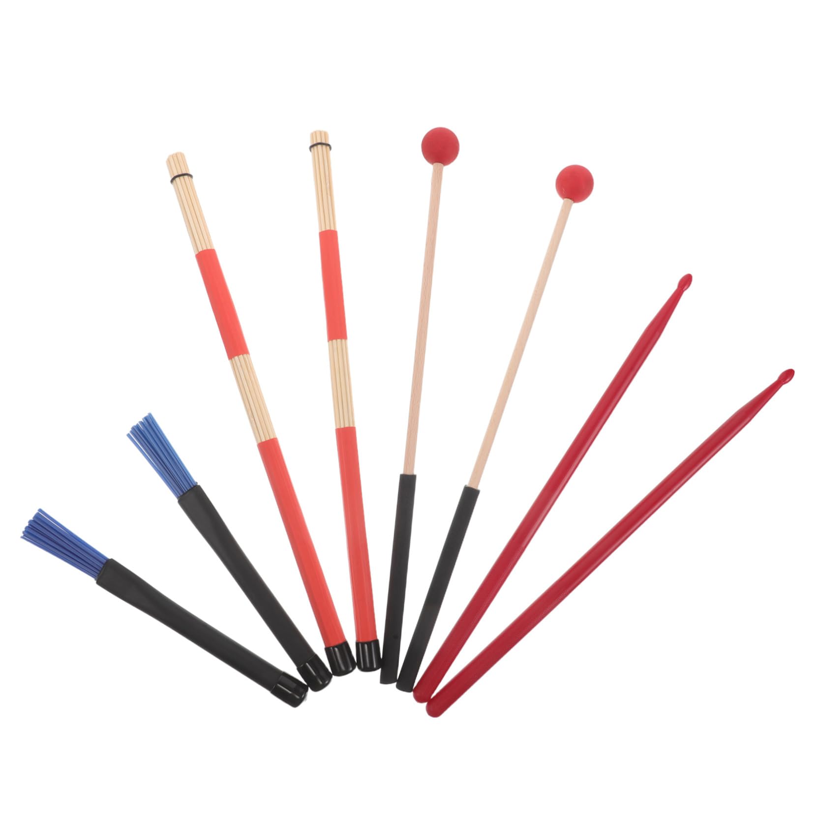 Beaupretty Juego de Baquetas para Batería 8 Piezas con Funda Negra, Mazos Antideslizantes Rojos, Escobillas de Nylon Azul y Cepillos de Madera Rojos, Accesorios Profesionales para Percusión