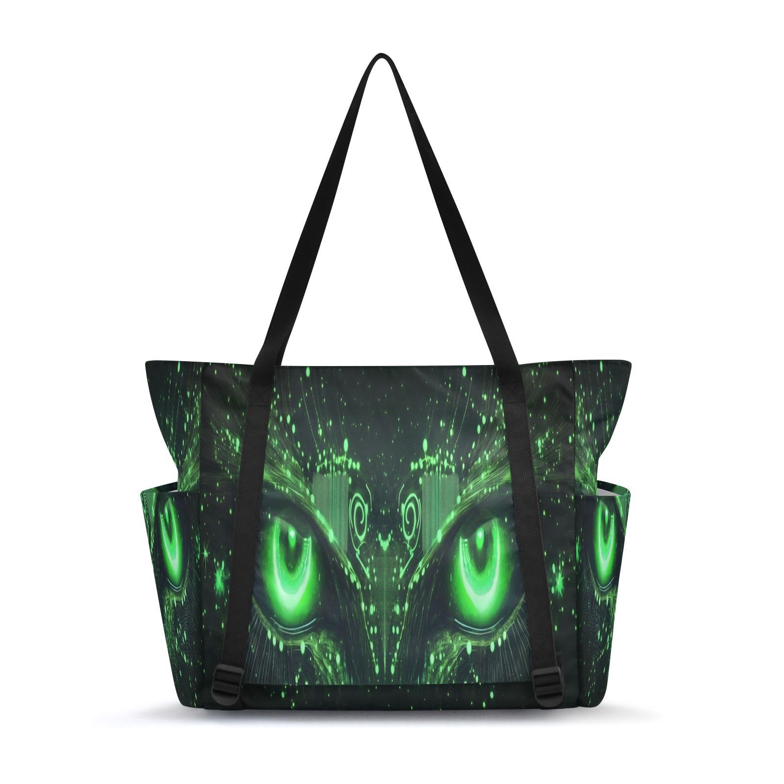 Lxqimora Neon Green Eye Black Yoga Mat Bag for Women Water-Resistant Gym Bag with Yoga Mat Holder Tote Bag for Yoga Pilates Travel Gym