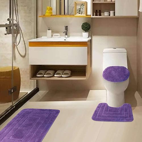 Juego de alfombras de baño de 3 piezas con patrón tallado de color liso, extra suave al tacto y absorbente, alfombra de baño con tapa de inodoro,