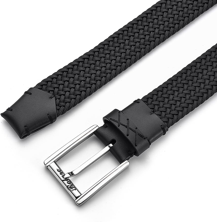 Braided Golf Belt For Men Steel Buckle Elastic Woven Belt 1 3/8 Inch