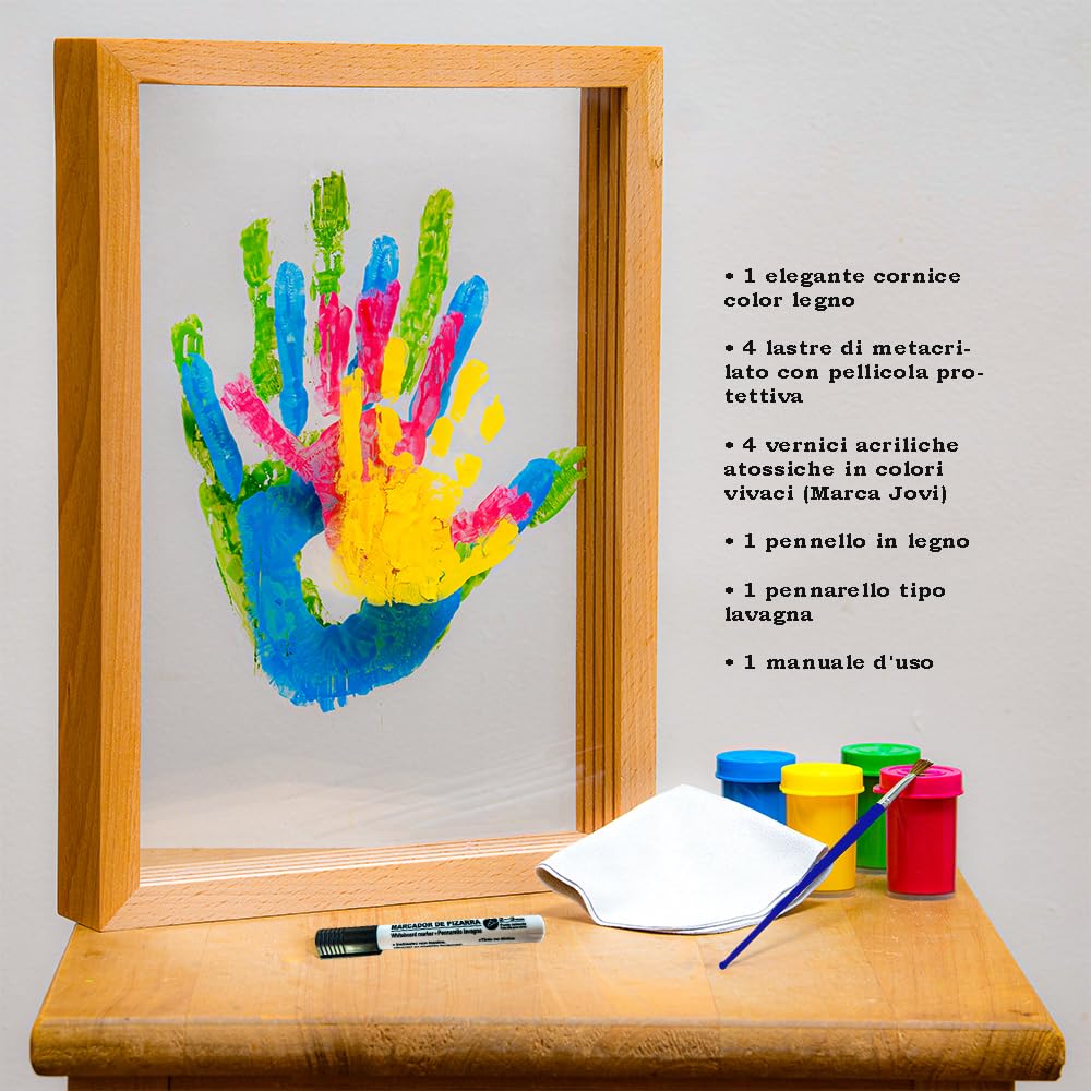 Kit di impronte familiari con cornice include vernici non tossiche-piastre acriliche strumenti per fai da te, perfetto per baby shower nuove mamme e decorazioni domestiche-regalo Emotivo (Legno)