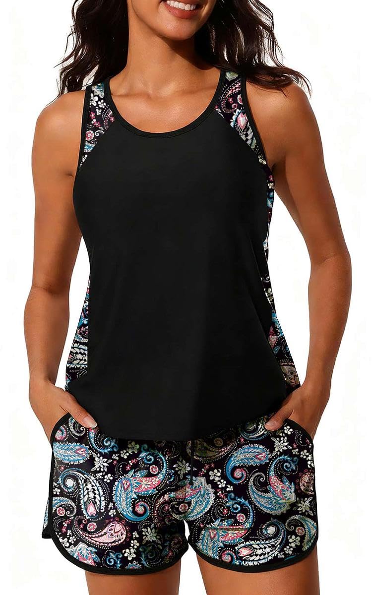 Maillot De Bain Deux Pièce Tankini Ensembles Imprimé Floral Maillot Haut avec Short de Garçon Grande Taille Maillots de Bain Bikinis Beachwear Maillot de Plage