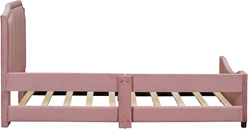 Miniatura 5 de Sofá cama tapizado tamaño individual, bonito sofá cama de cuero de terciopelo con cabecera clásica en forma de rayas, base de cama de madera para