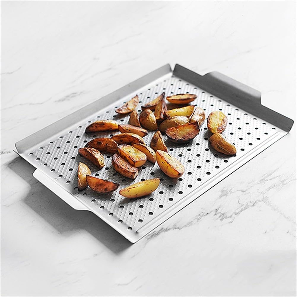 Cestello antiaderente rettangolare per barbecue, per grigliare verdure, carne, pesce, in acciaio al carbonio, 40 x 26 cm