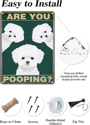 Miniatura 5 de Bichon Frise Dog - Cartel de 12 x 16 pulgadas con texto en inglés "Are You Pooping" para decoración de baño, póster de metal para perro amante de