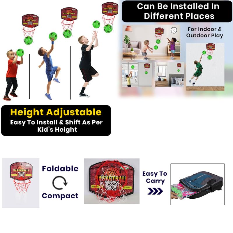 Image of Asian Portable Plastic Basketball with Hoop for Kids Multicolor (Basic Theme)