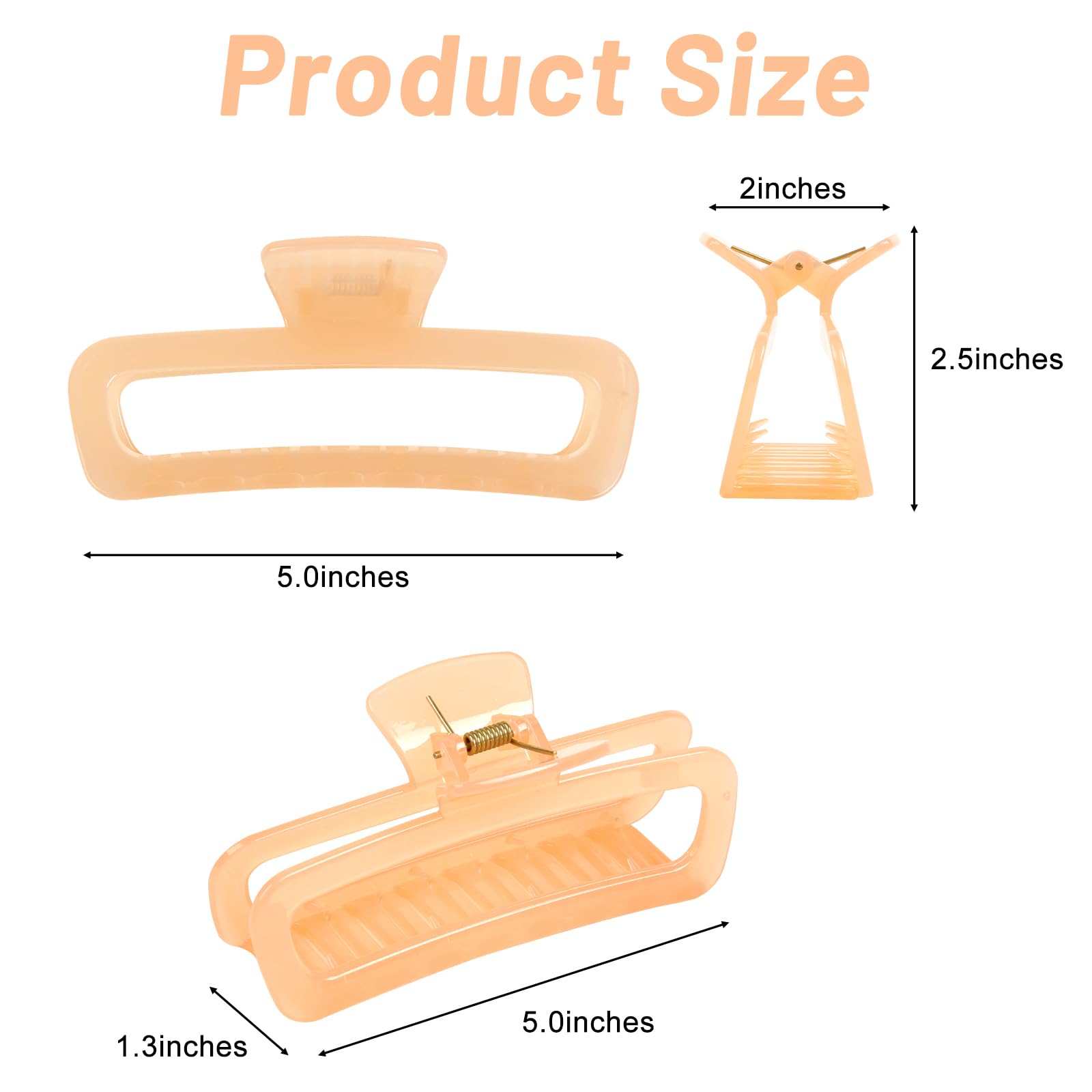 Pinzas extragrandes de 5 pulgadas para mujer, pinzas redondeadas irrompibles para cabello grueso, agarre fuerte, antideslizante, accesorios para el cabello XL para mujeres y adolescentes