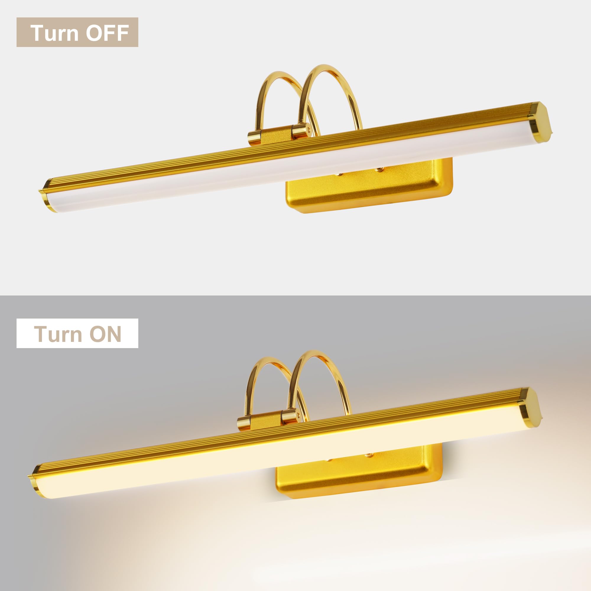 Lampada a Specchio da Bagno 42 cm LED Oro, Lampada da Parete Orientabile 12W IP44 Impermeabile, Moderna per Cucina Armadio
