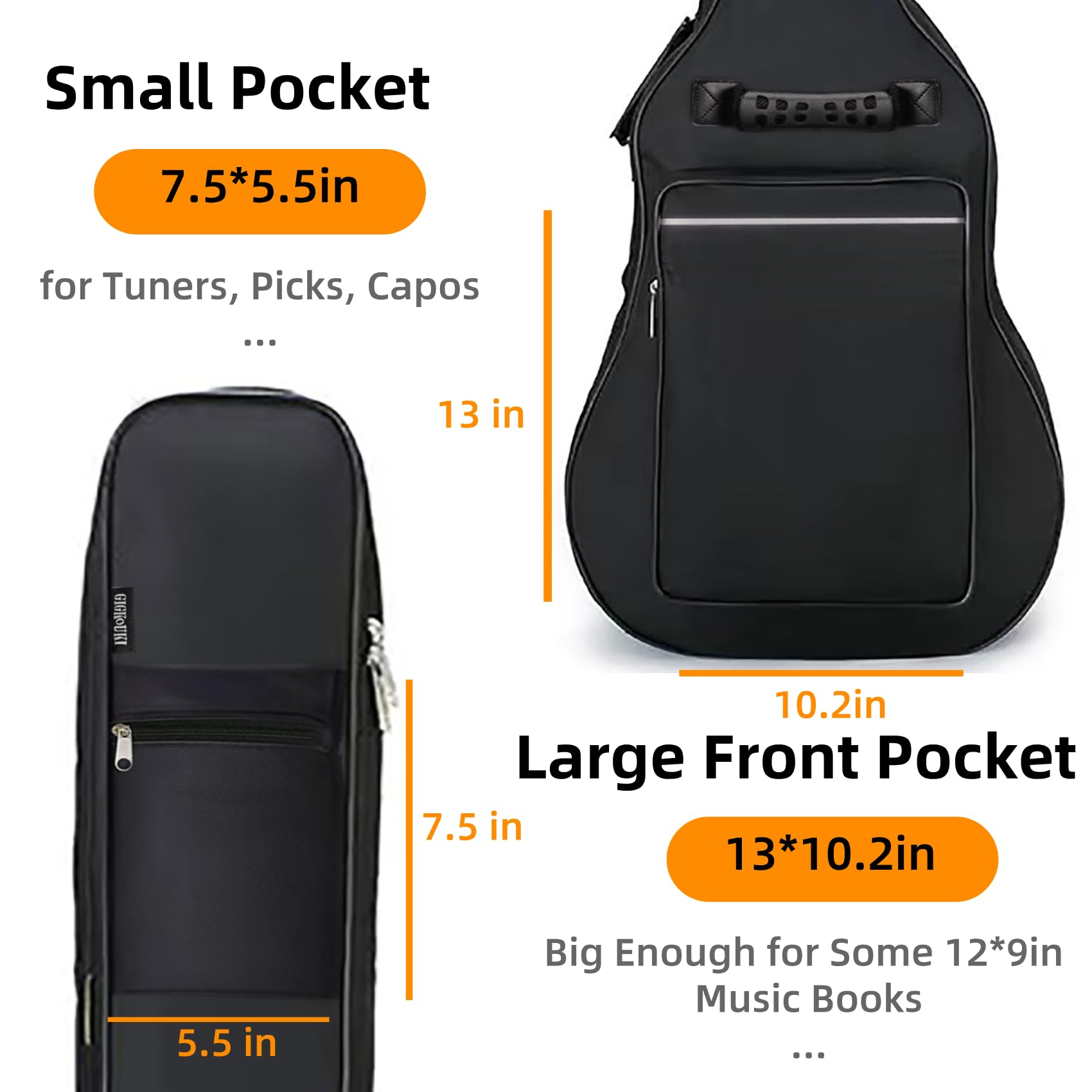 GIGKOUKI Tasche für E-Gitarren, Gigbag, 0,9 cm dicke Polsterung, gepolstert, wasserdicht, weicher Rucksack für E-Gitarren, Schwarz