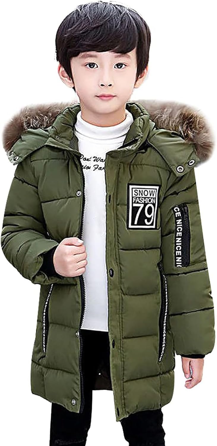 Boys Puffer Jackets Coats Kids Warm Fleece Lined Hooded Down Coat Winter Windproof Snowsuits Cute Cotton Outerwear