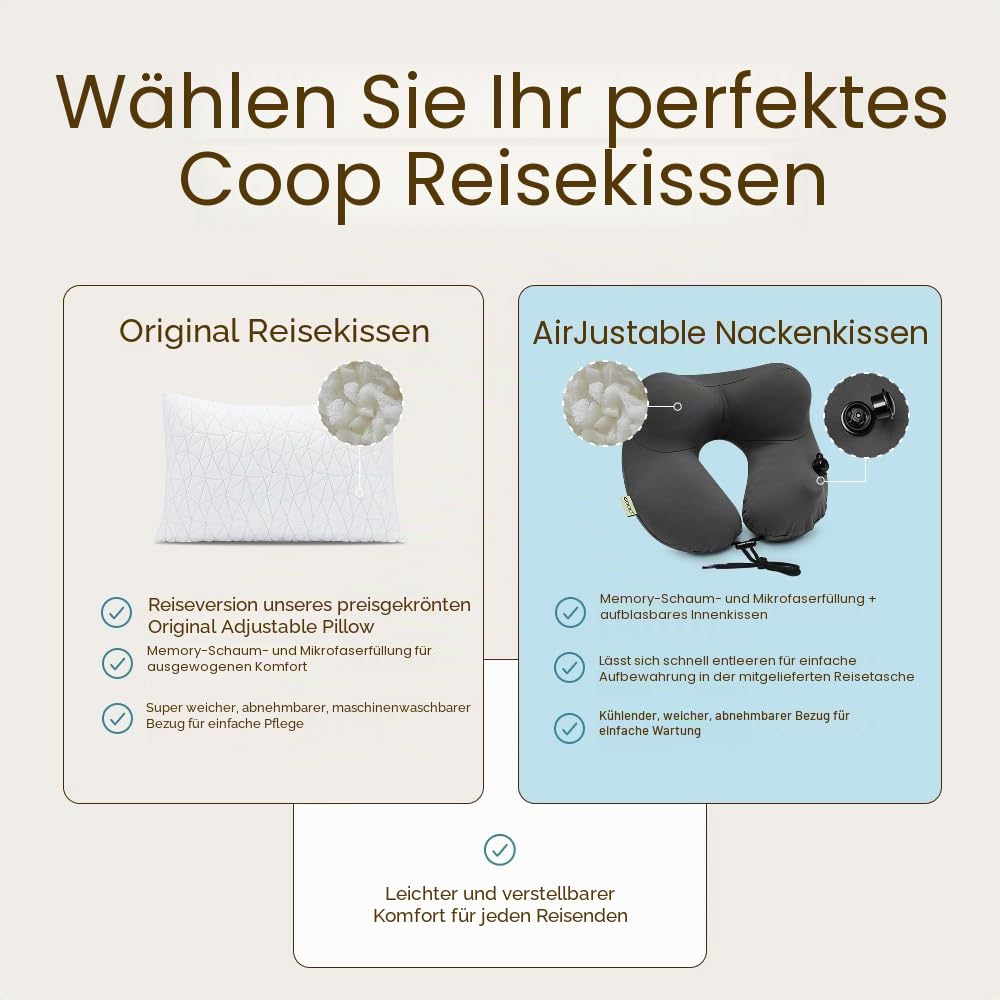 Coop Home Goods Premium Shredded Memory-Schaum Camping und Reisekissen mit Bambusviskose Bezug komprimierbar – inklusive Stoffbeutel, ideal für Rucksackreisen und Reisen, 48,3 x 35,6 cm