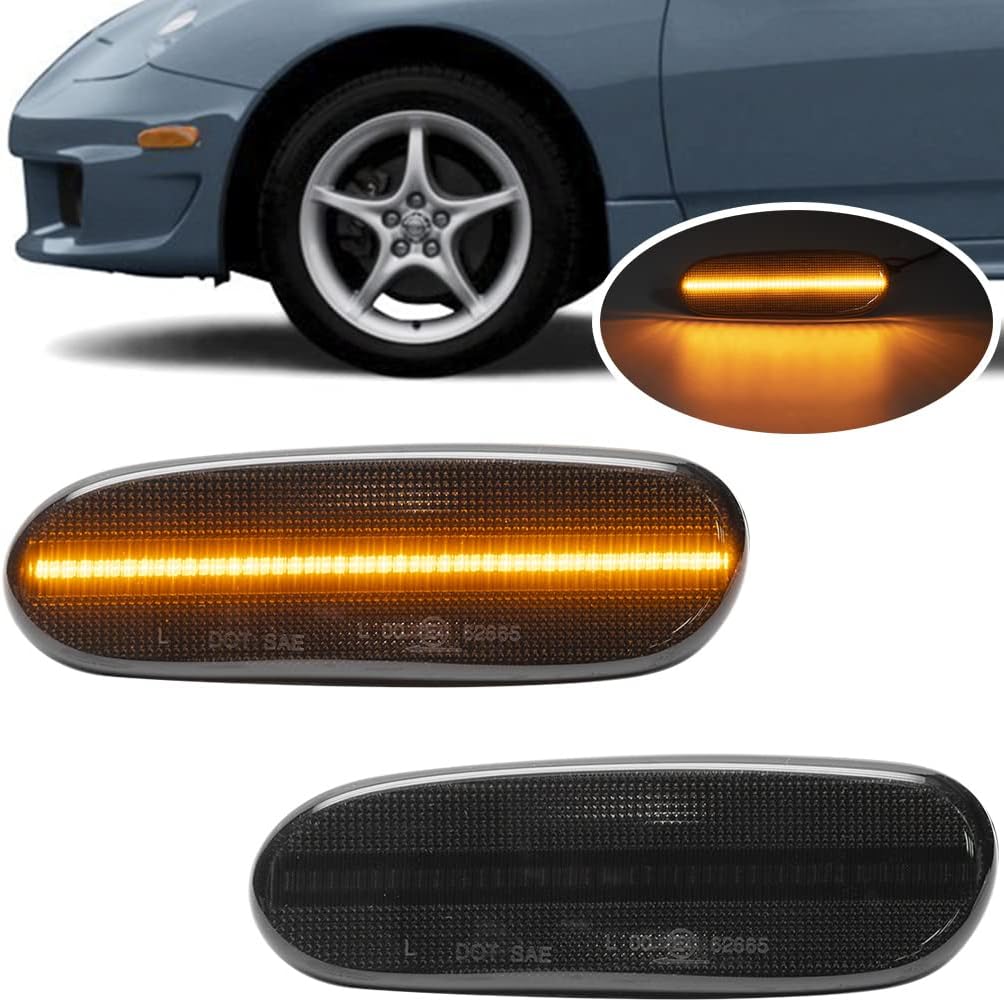 Supra/Celica Amber LED Side Marker Lamps for 1993-1998 T0yota Supra/ 2000-2005 T0yota Celica MR2 Spyder ZZT230 JZA80 ZZW30 Smoked Lens Led Bumper Side Marker Turn Signal Lights Likts OEM 8173114170