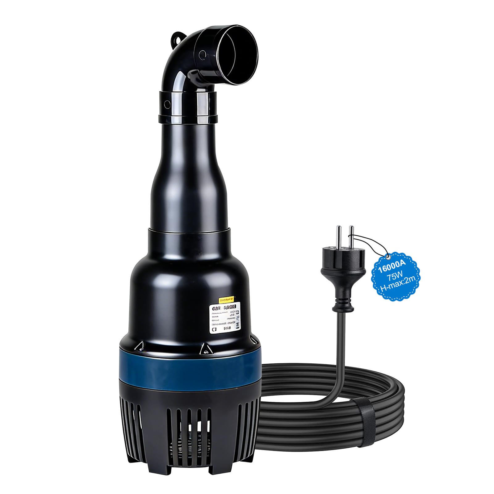 EXLECO Bomba Sumergible Tubular 16000 L/H 75W – Bomba de Agua Achique para Estanque Exterior, Autocebante Centrífuga con Cable de 10m – Ideal para Circulación, Filtración, Achique y Uso en Jardín