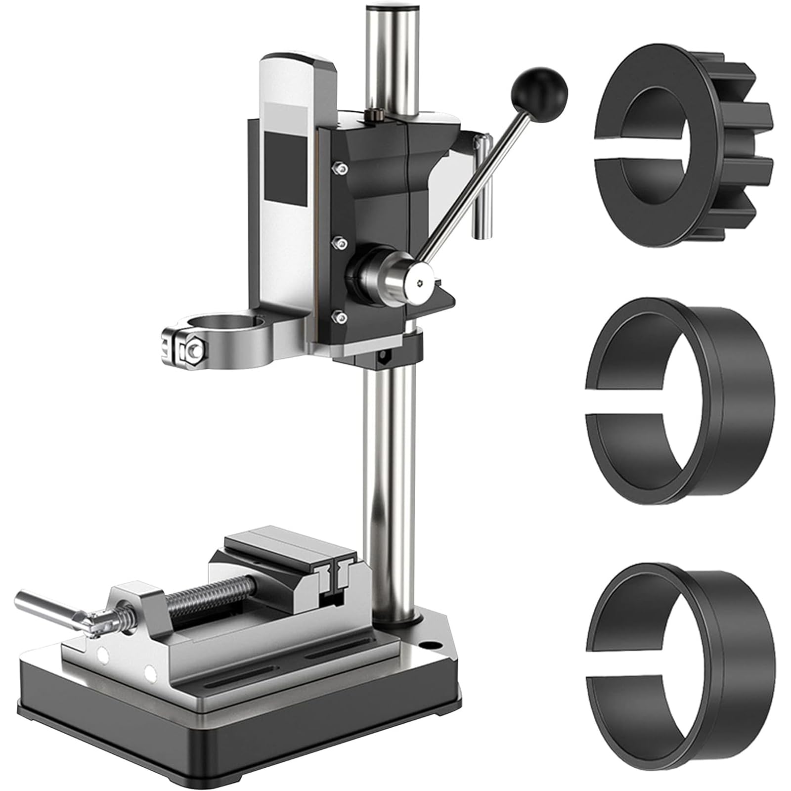 Supporto per Trapano Colonna, Supporto Trapano Colonna Carichi Pesanti con Pinze Becchi Piatti, Regolazione Altezza: 0~24,5 Cm/ganascia Massima 44 Mm/Corsa Lavoro: 60 Mm/Dimensioni Base25*19cm