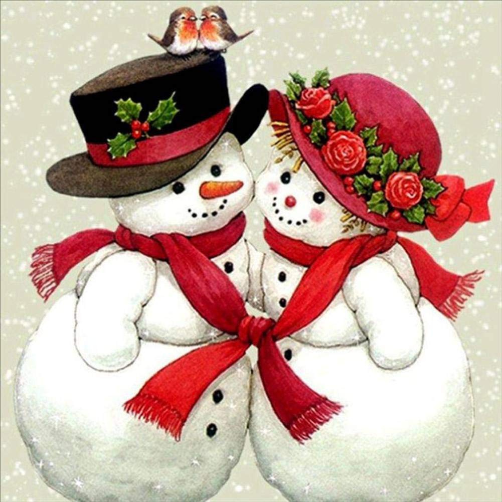 Kit de broderie diamant pour enfant Motif couple de Noël Bonhomme de neige, 90x90cm