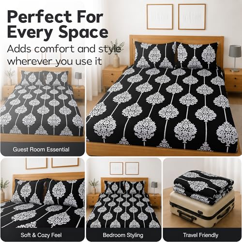 Image of DECORUM Glace Cotton Fitted 1 Bedsheet King Size (72 inchx78 inch) | All Around Elastic | Cotton Feel | 2 Pillow Covers (17 inchx27 inch) | Fits Up to 8 inch Mattress | 200-220 TC | Printed Double Bed Sheet Set