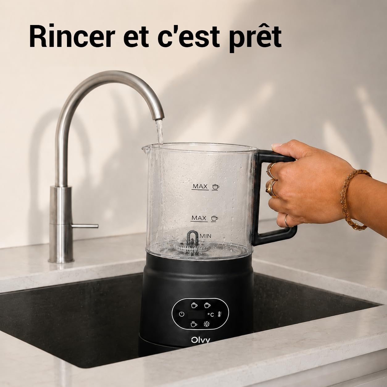 Olvy Mousseur Lait Electrique Chauffe Emulsionneur 3en1