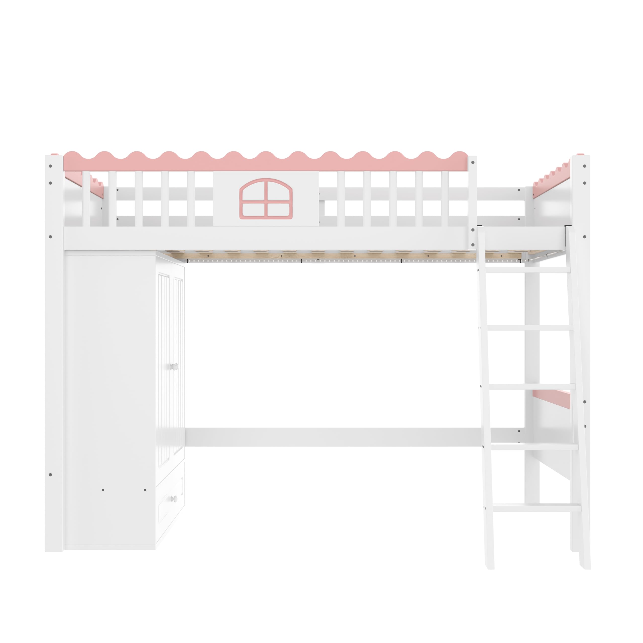 Lcoho Cama alta (sin colchón), con luces LED, con armario, con cajón de almacenamiento, certificado EN747, madera de pino, 90 x 200 cm, blanco (con armario)
