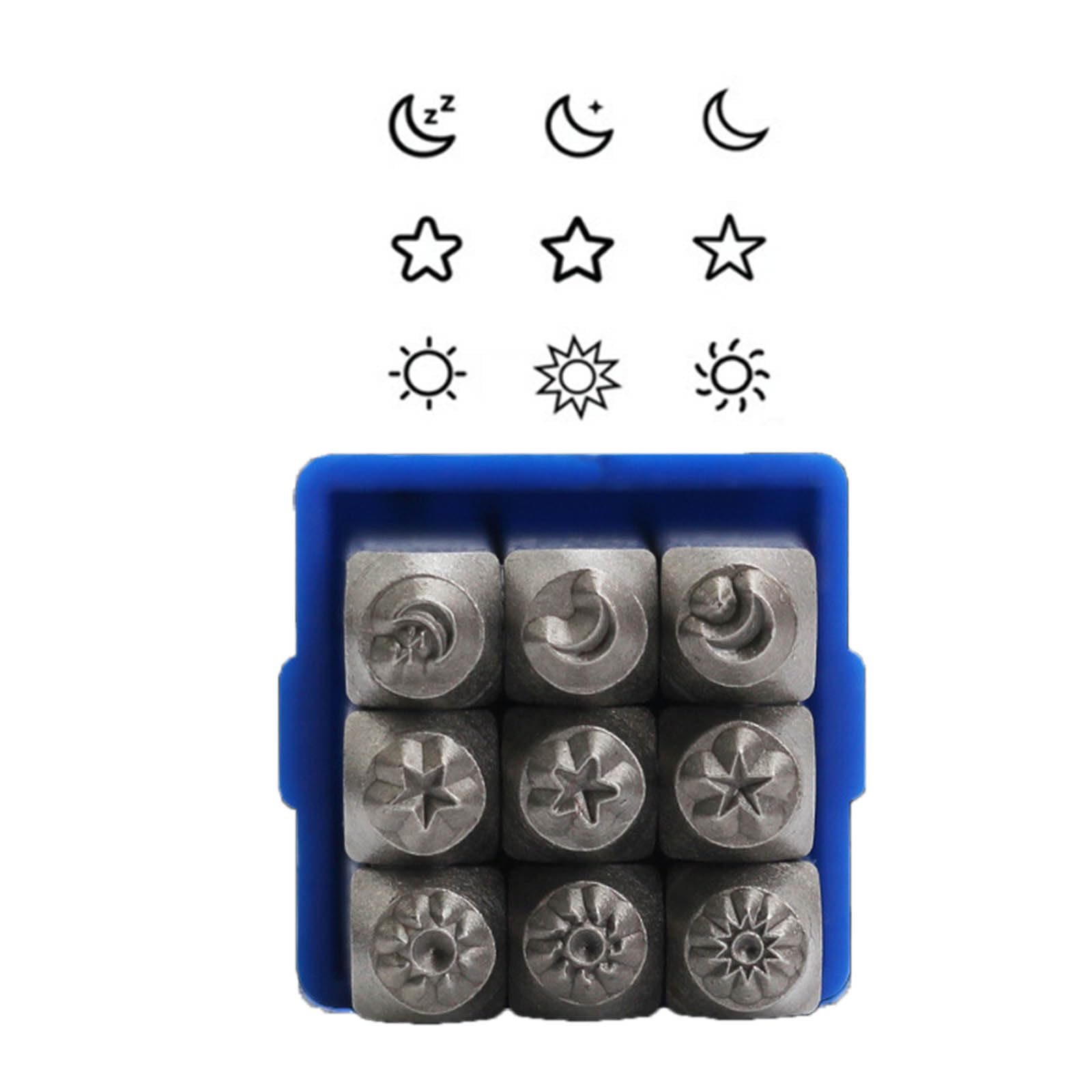 Buxuaaaa 9Pcs Metal Sun Star Punches Leather Punching Tool Leather Embossing Stamp Tool for Jewelry Making Engraving Professional Metal Punches