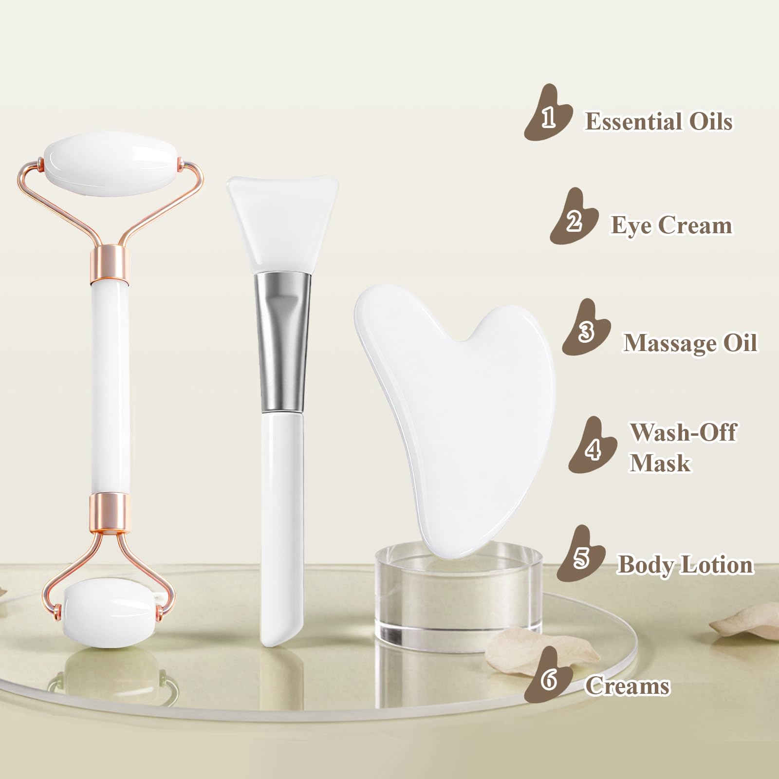 flintronic Zestaw 7 w 1 Gua Sha do twarzy, Gua Sha i wałek do twarzy, wałek do masażu twarzy przeciwzmarszczkowy, łagodzi skórę i eliminuje obrzęk oczu