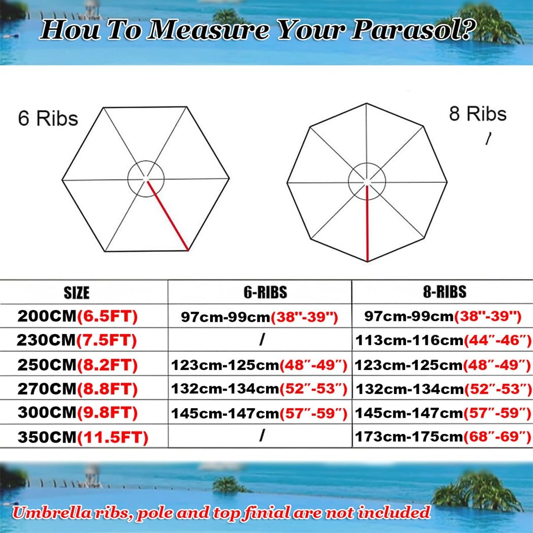 Housse De Rechange À 8 Baleines 6 Baleines - Auvent De Rechange Épais Pour Parasol De Terrasse Tissu De Polyester - Toile De Remplacement Amovible/lavable - Toile Parasol(Gray,6 RIBS: 270CM/8.8FT)