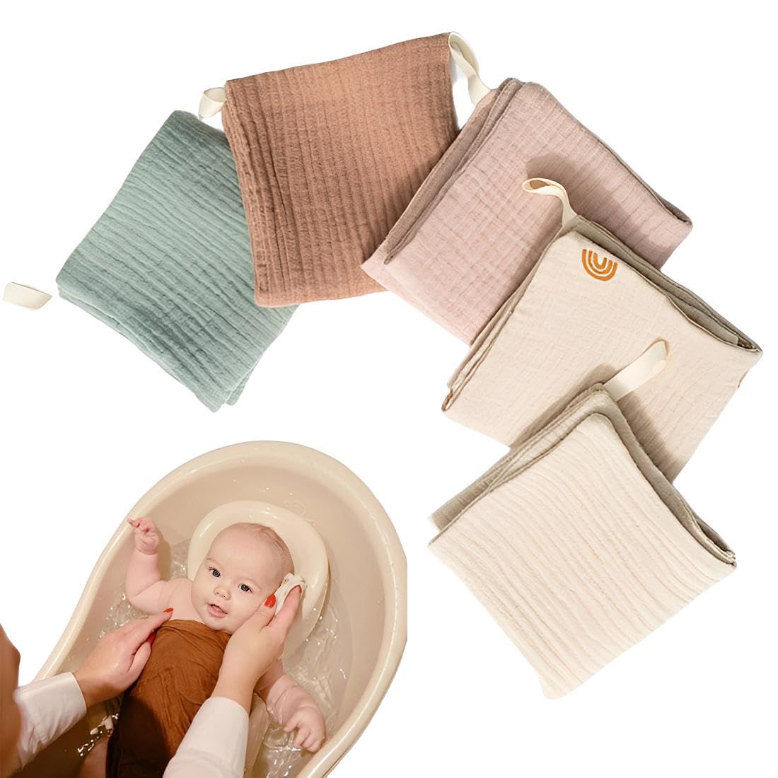 Baby-Musselin-Handtücher, superweich und saugfähig, Unisex, für Jungen und Mädchen, 25 x 25 cm, 5 Stück