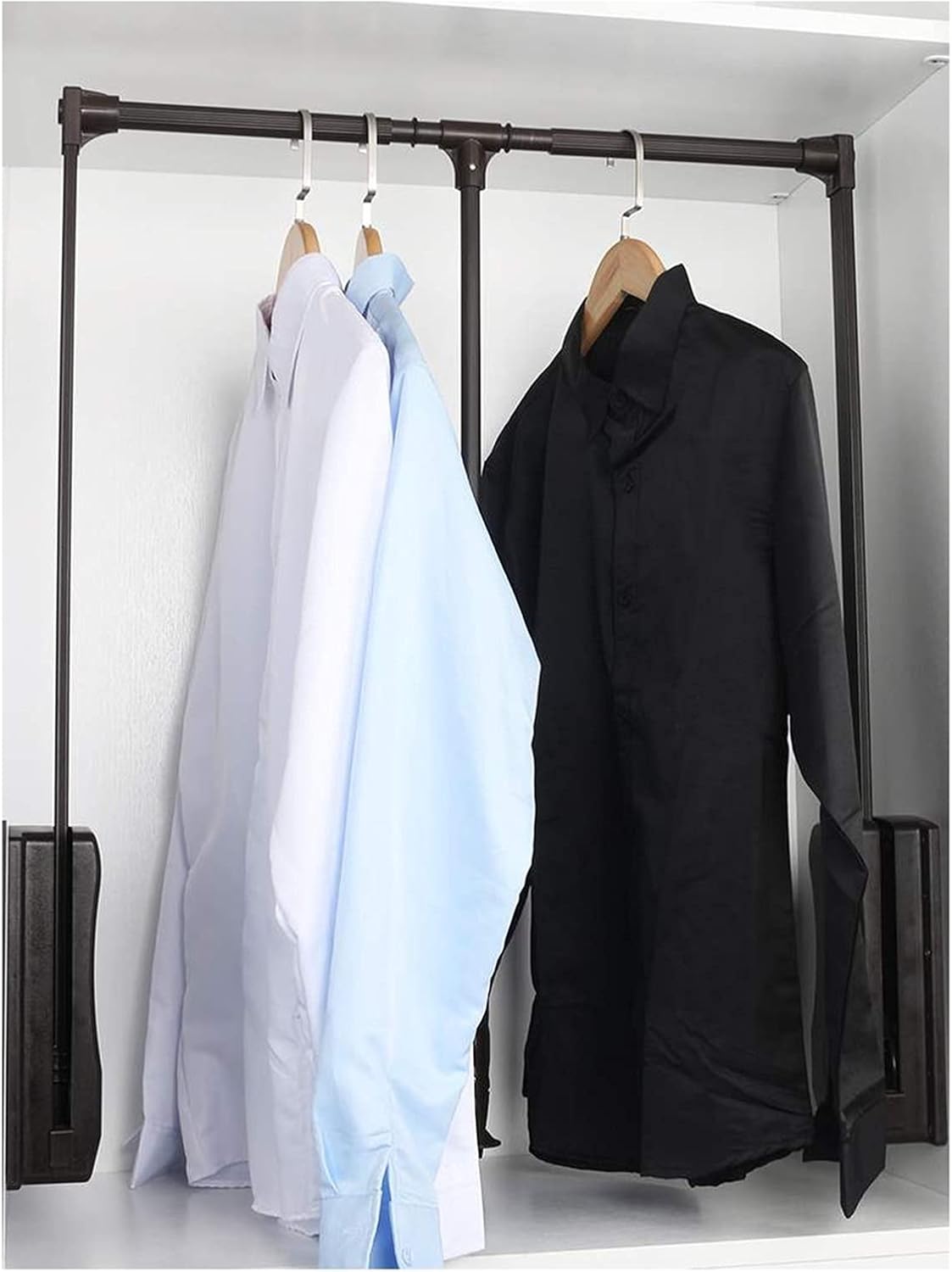 Adjustable Pull-down Wardrobe Rails, Soft Reset Hangers, Space Saving Design, Automatic Rebound, 30KG Load Capacity, Fits 450-600mm Closets