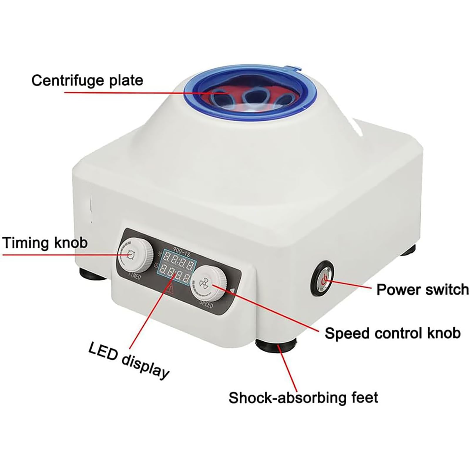 Laborzentrifugenmaschine, Tragbare Elektrische 6-Röhrchen-Zentrifuge Mit LED-Anzeige, Zeit Und Geschwindigkeit Einstellbar, Permanentmagnet-Gleichstrommotor, Zur Probenfällung Und -trennung