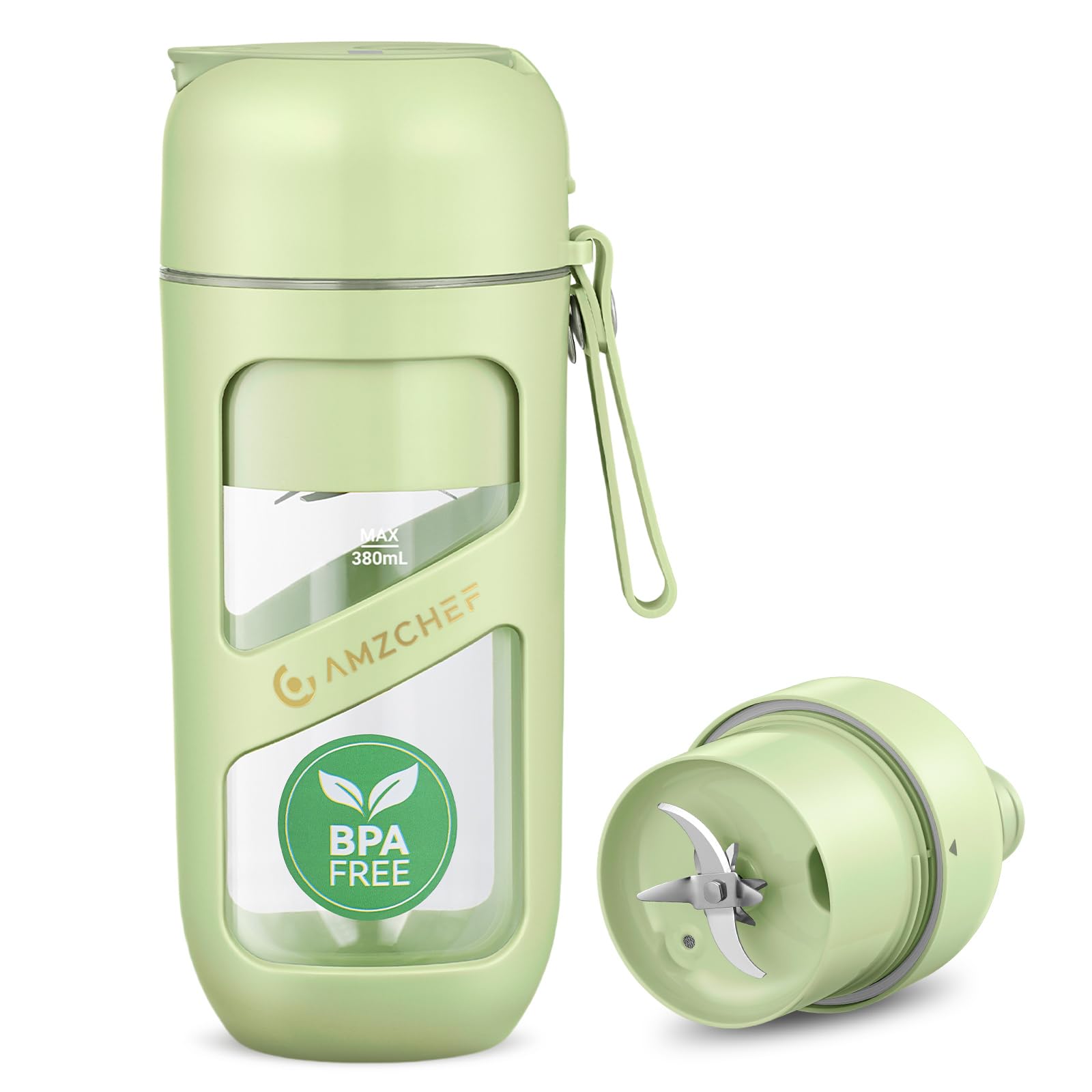 AMZCHEF Smoothie Maker To Go - Antioxidantien Vakuum Bottle Blender mit 10 Klingen für Fresh Juice, Smoothie und Shake - Mini Tragbarer Mixer für Sport, Reisen - Grün