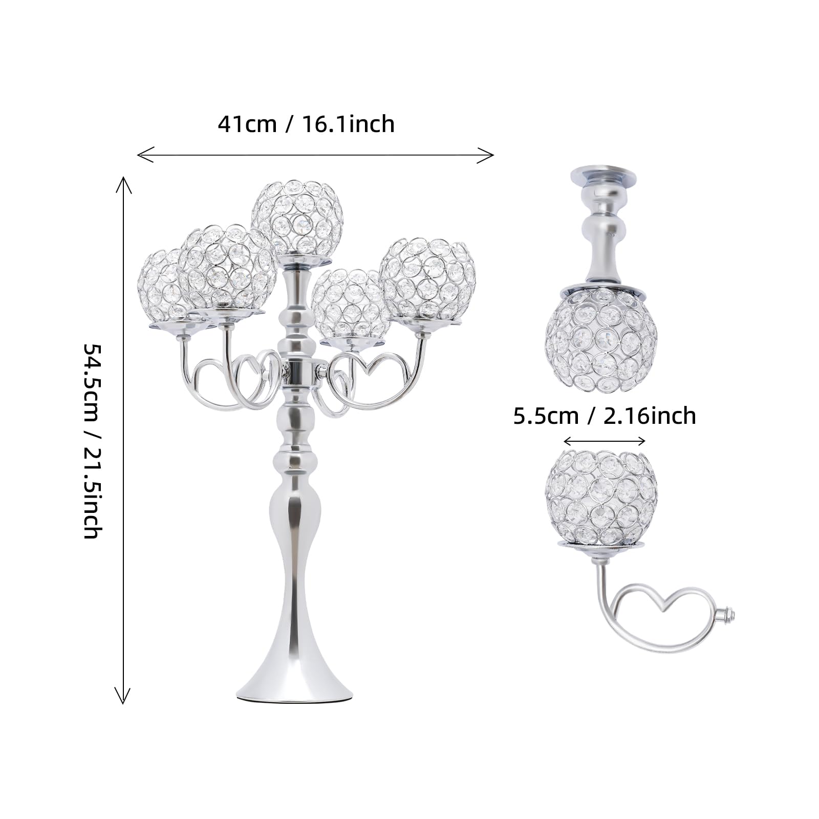 2 Pack 5 Arms Candelabra Centerpiece with Crystal Pendant 21.5 Inch Tall Crystal Beaded Candle Holder Table Centerpieces for Wedding Party Dinner Formal Event