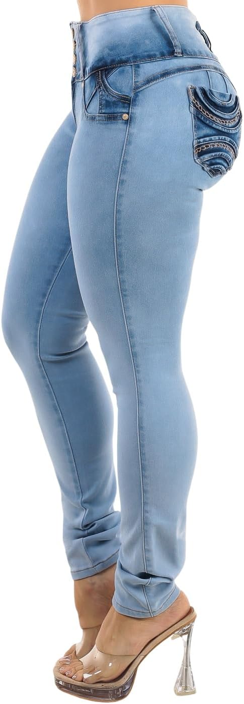 Moda Xpress Women Juniors High Waisted, Mid Rise Butt Lifting Colombian Design Skinny Jeans 10623N - Image 5