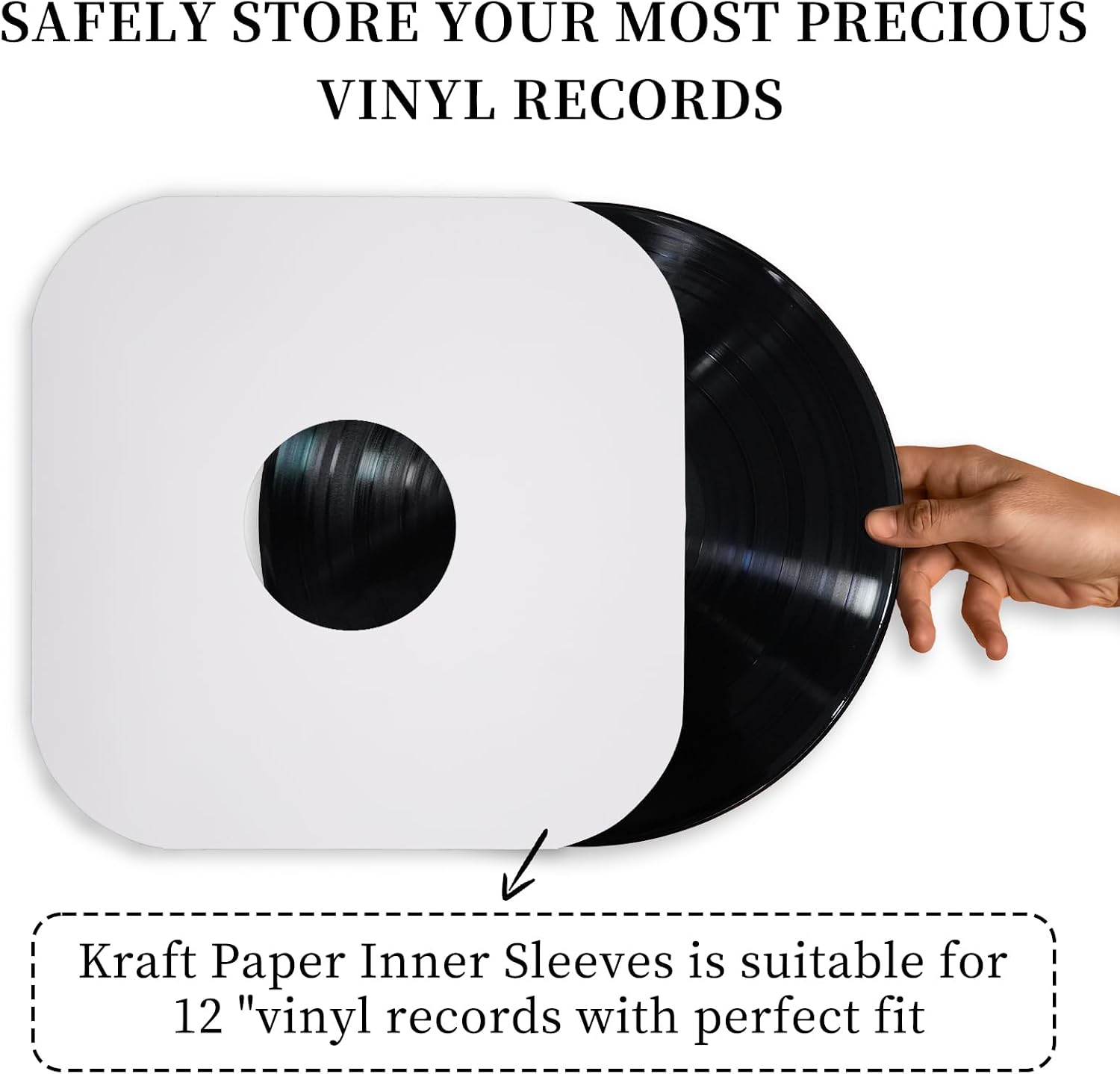 sdroceRyaM 12 Inches Vinyl Record Inner Paper Sleeves Anti-Static White Kraft Paper Premium Acid Free Protection Covers for 33 RPM Record Vinyl - 10 Pack (Round)