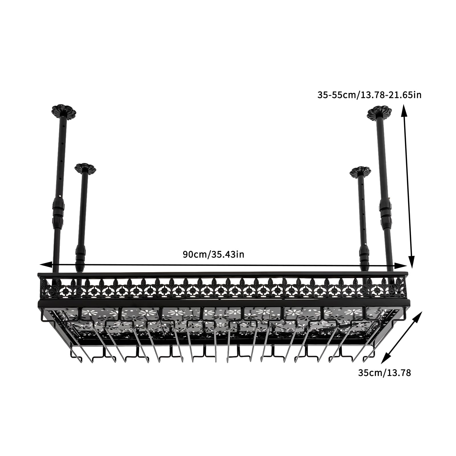 Rustic Ceiling Wine Glass Rack Wall-Mounted Wine Glass Bottle Holder Height Adjustable Hanging Wine Racks Cabinet Industrial Bar Floating Shelf for Home Bar Cafe Kitchen Restaurant Display (Black)