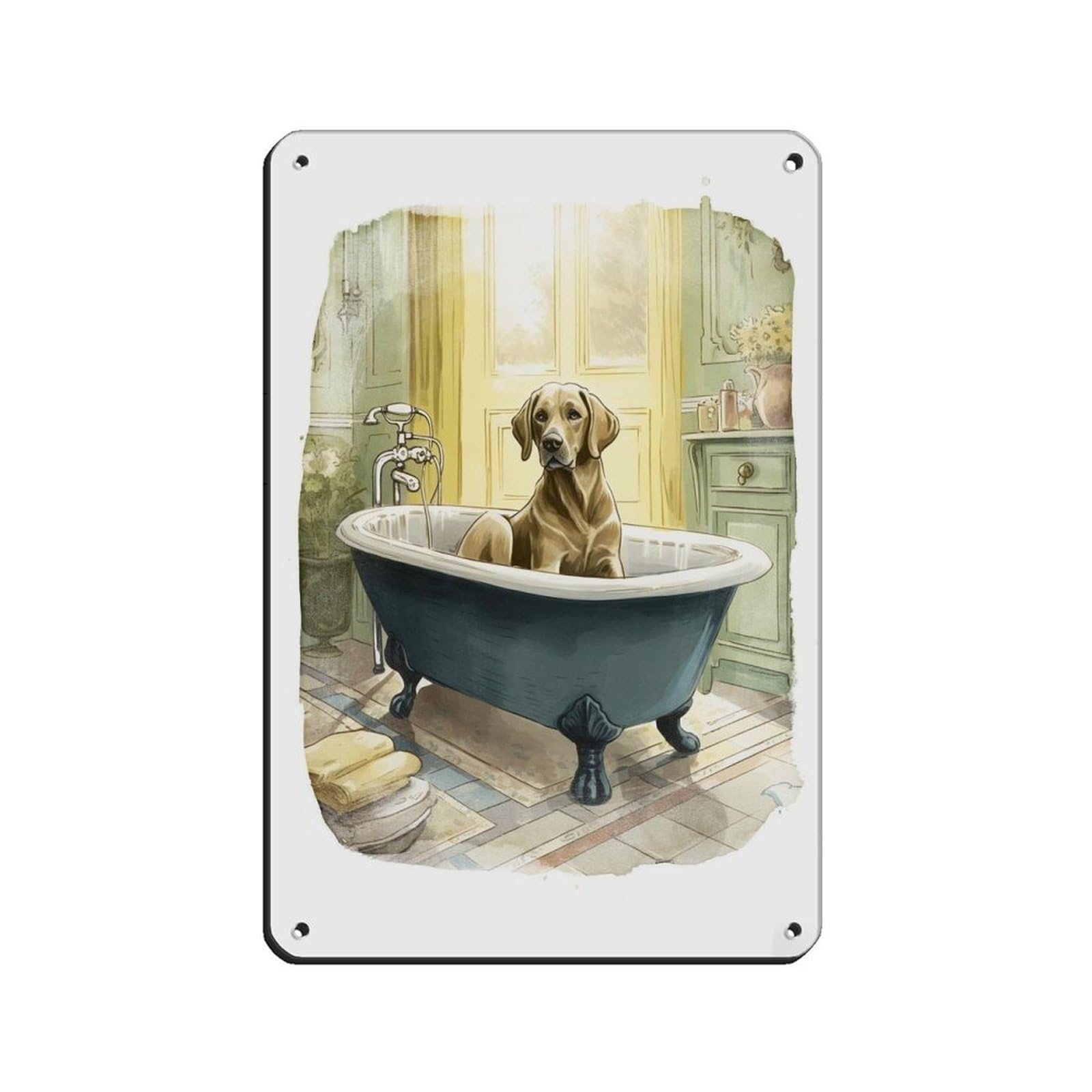 Labrador in Bath - Bathroom Art Retro Poster Metal Tin Sign Chic Art Retro Iron Painting Bar People Cave Cafe Family Garage Poster Wall Decoration 8x12inch(20x30cm)