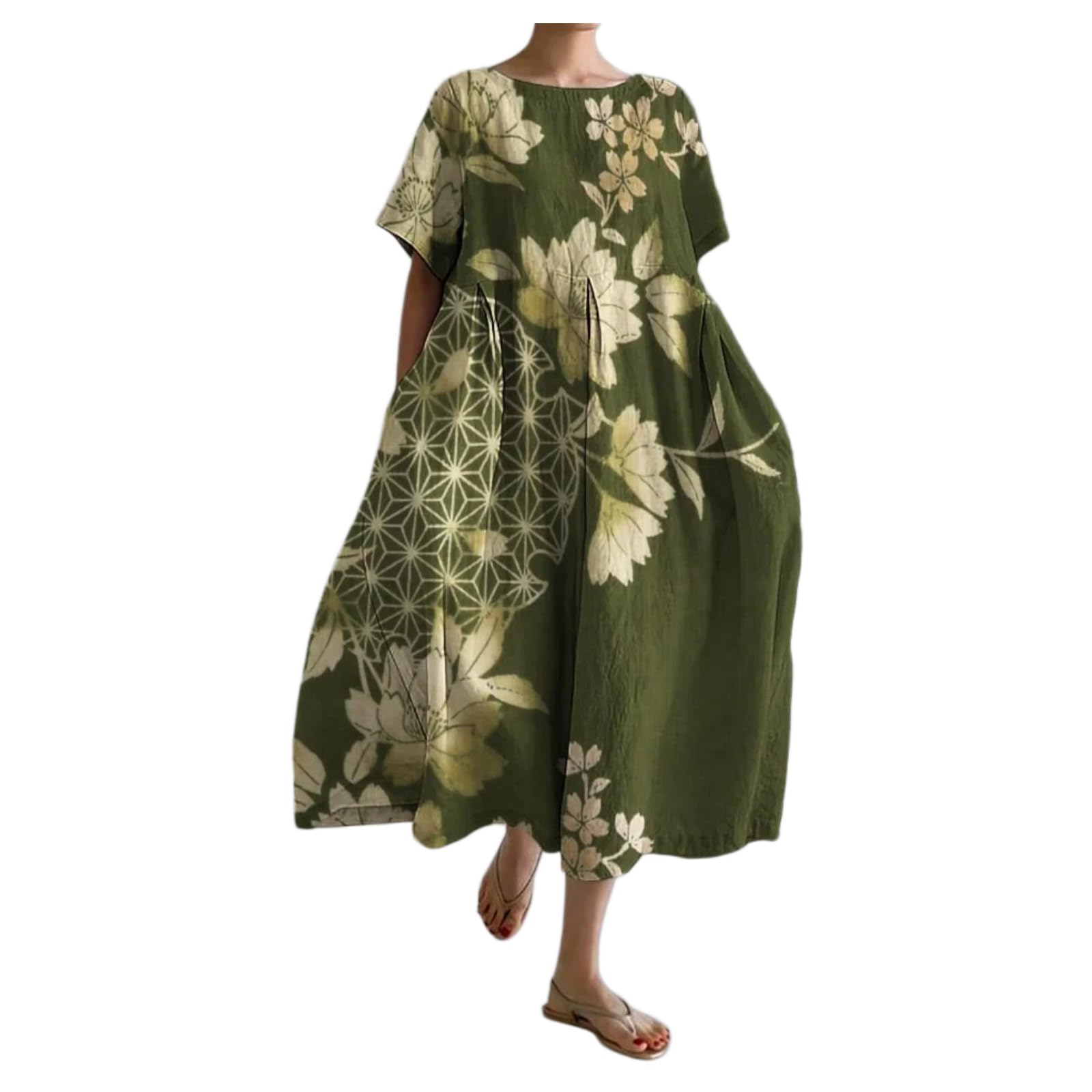 Vestido Largo Casual de Cuello Redondo para Mujer Vestido de Verano con Estampado Street Vacation Vestido de Manga Corta