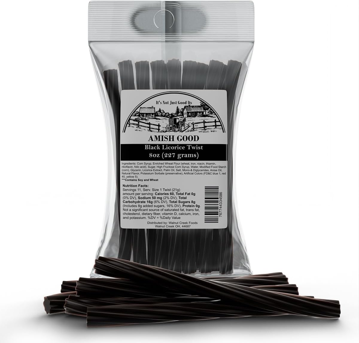 Amish Good Gourmet Licorice Twist Candy - Premium Sweet & Chewy Treat, Jumbo Black Licorice Twist Perfect Snack Under 100 Calories