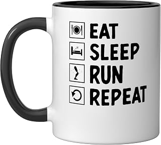 Eat Sleep Run Repeat Amputation Surgery Survivor Amputee Ceramic Mug, Black/White