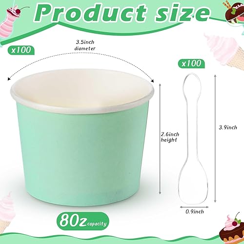 Miniatura 9 de 100 tazas de helado de 8 onzas con 100 cucharas, recipientes de helado de color sólido, tazas de helado desechables, tazones de yogur para postre,