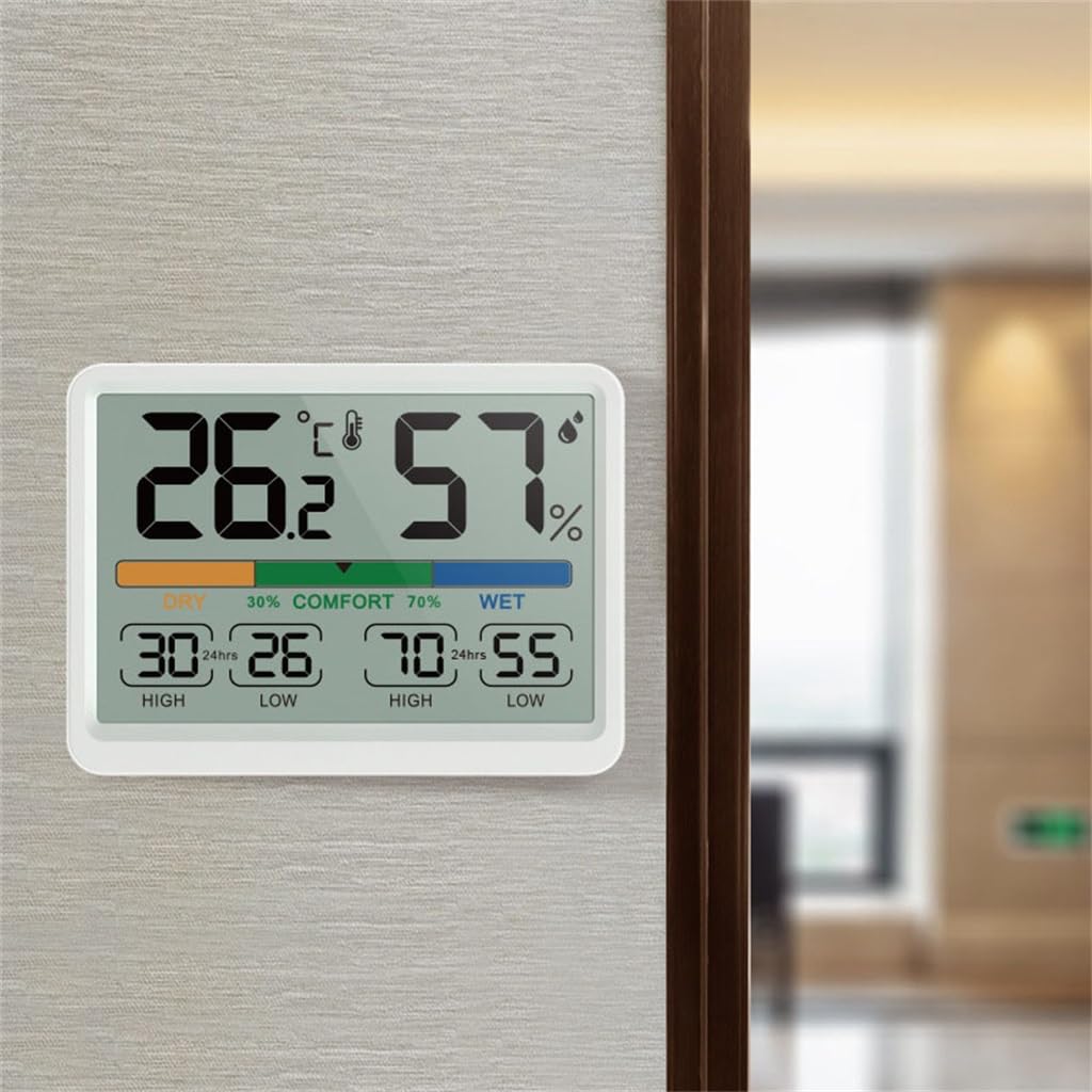 Digital Temperature Aand Humidity Meter Indoor Household Magnetic Suction with Clock Refrigerator