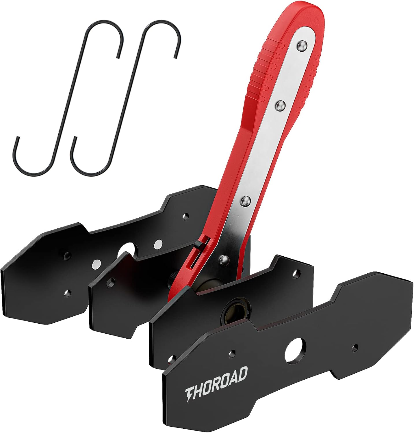 THOROAD Brake Caliper Press Tool, Brake Caliper Compression Tool,Car Ratcheting Brake Caliper Piston Spreader Press Tool with 2 pcs Steel Plates (Red)